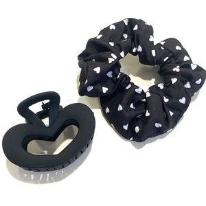 Heart Shaped Matte Jaw Hair Clip Scrunchie Set Black